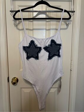 MICAS White Star Appliqué Spaghetti-Strap Bodysuit
